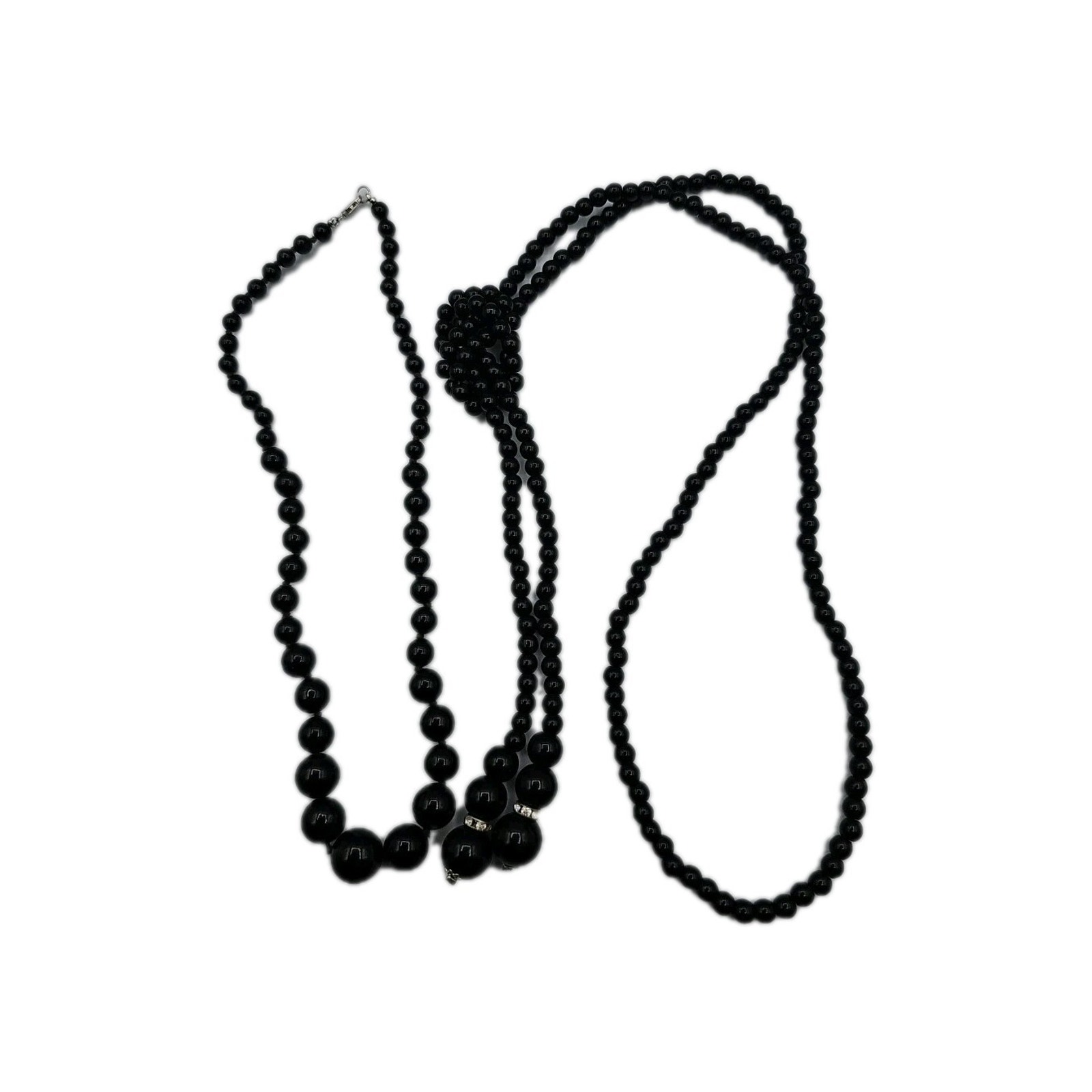 Set Of 2, Single Strand Beautiful Black Faux Pearl Beaded Necklace